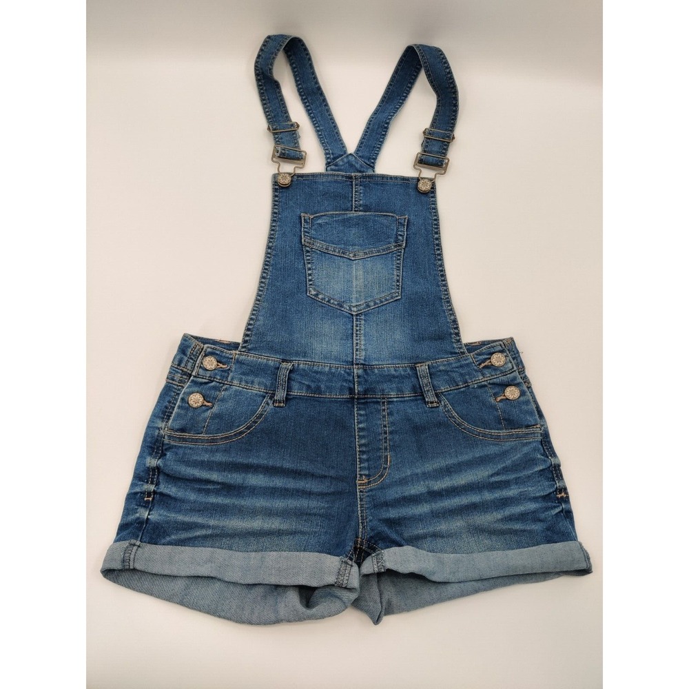 Blue Spice Medium Wash Denim Shortalls Cuffed Bib Overalls Size 7 Junior Woens